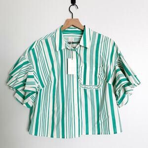 A New Day Cropped Green Striped Shirt